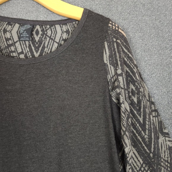 Prana Long Sleeve Geometric Print Top Charcoal Grey XS - Picture 2 of 8
